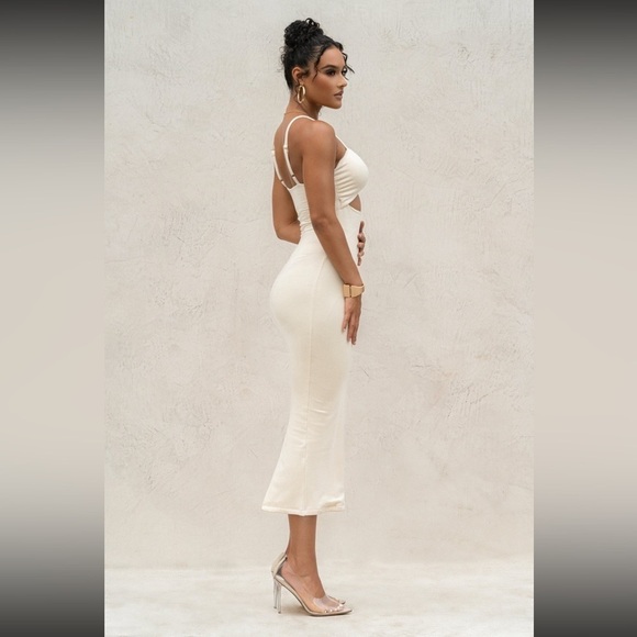 NEW Buttercream Midnight Memories Fitted Cut Out Midi Dress with Front Knot - Picture 6 of 8